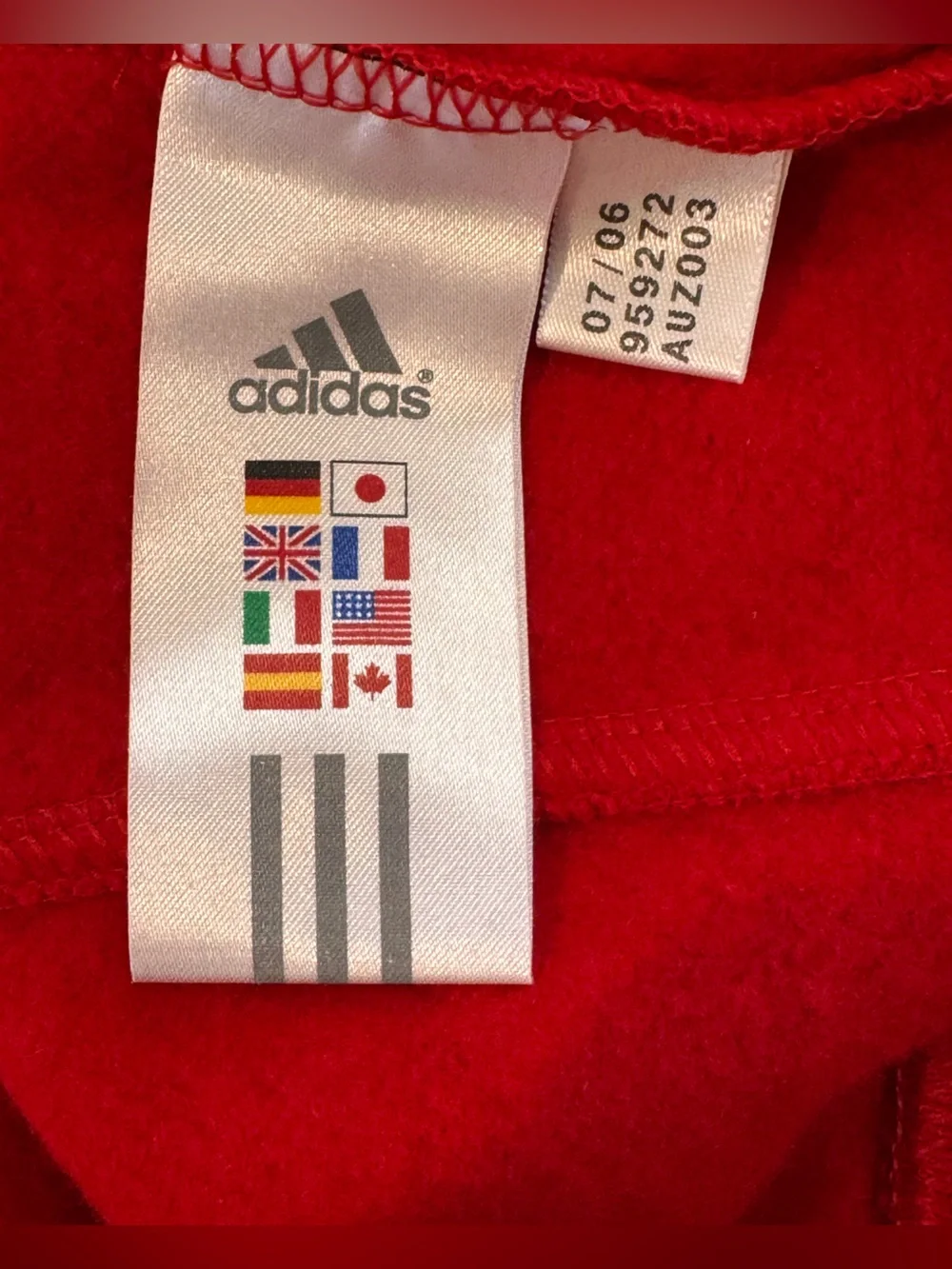 NWT Deadstock Vintage 2006 Adidas Red Full Zip Fleece Hoodie Big Logo L